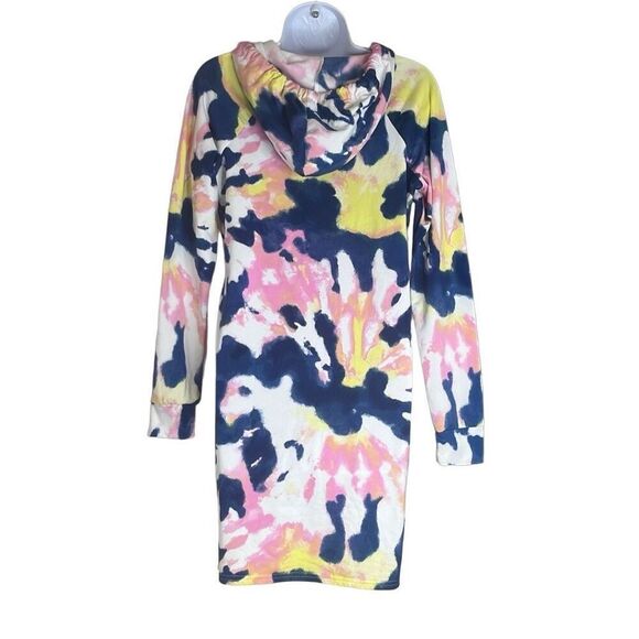 Bobbie Brooks Medium Blue Pink Tie Dye Hoodie Mini Dress NWOT Beach Cover Up - Picture 2 of 9